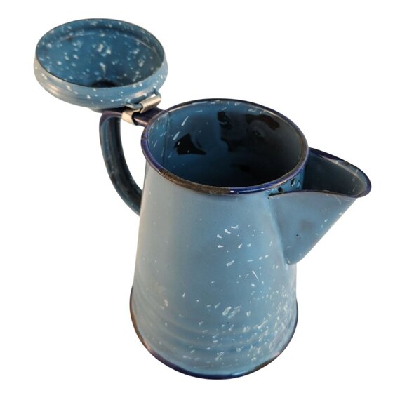 Enamelware Blue Speckled Coffee Pot Vintage Rustic Display Kitchen Decor - Picture 3 of 16